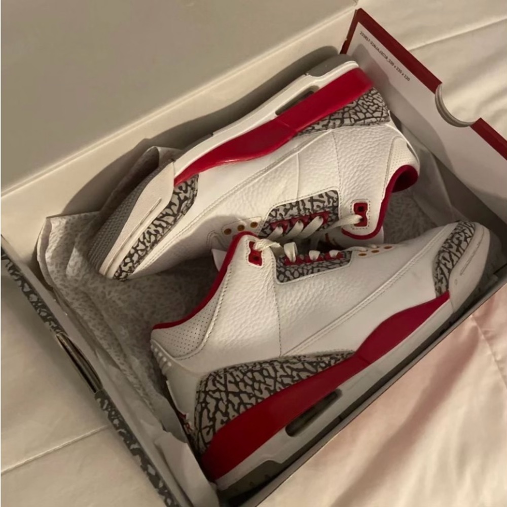 Air Jordan 3 - Cardinal Red, Size 8.5 US Men, Comes with original box, Pre worn